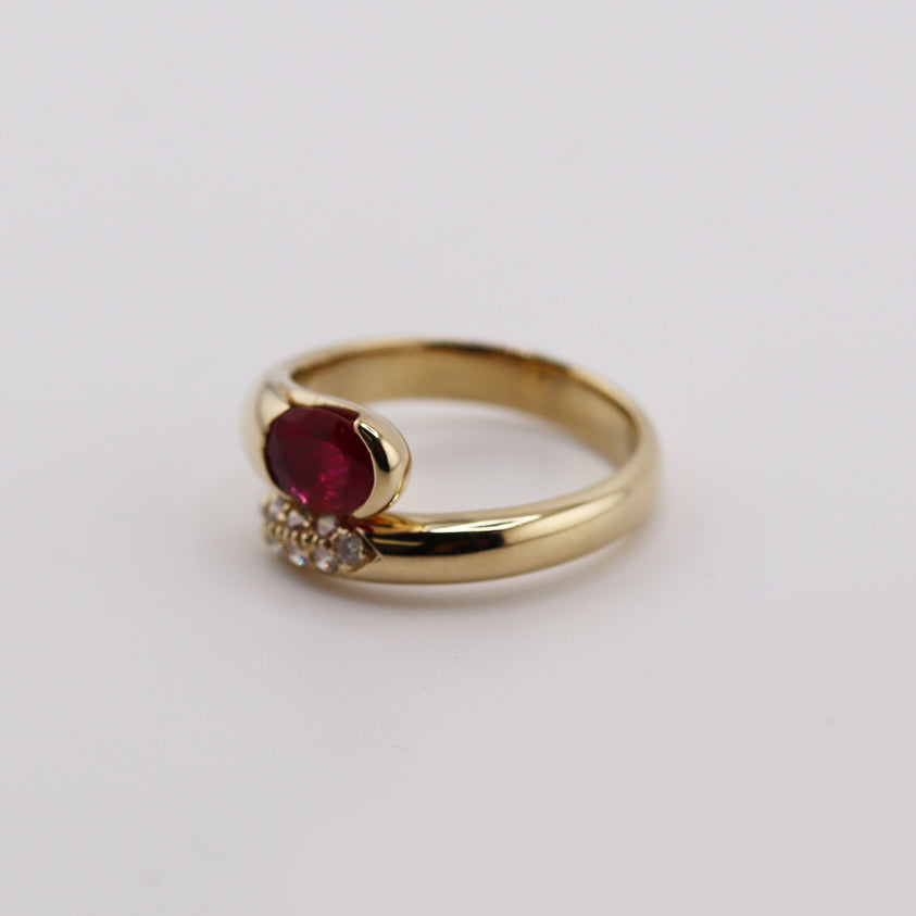 18ct Yellow Gold Ruby and Diamond Pave Cross Over Ring | C S BEDFORD ...